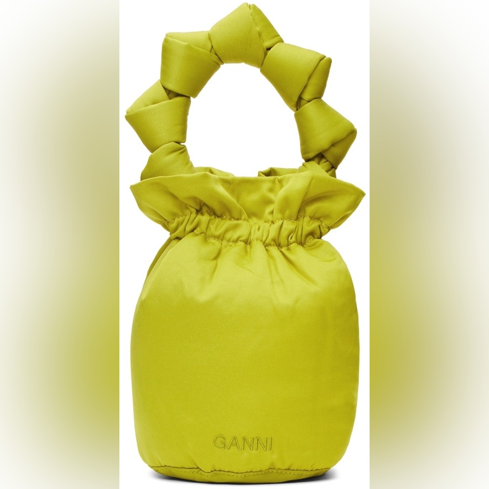 GANNI Women's Green Satin Mini Bucket Bag